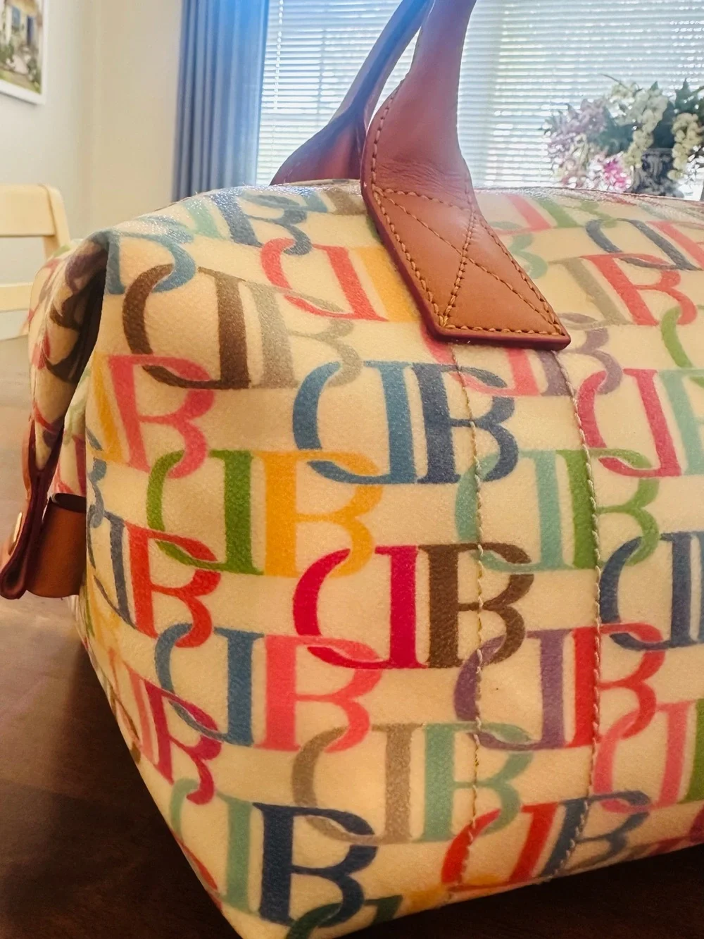 VTG Dooney & Bourke Y2K Rainbow Scribble Canvas Duffle Barrel Bag